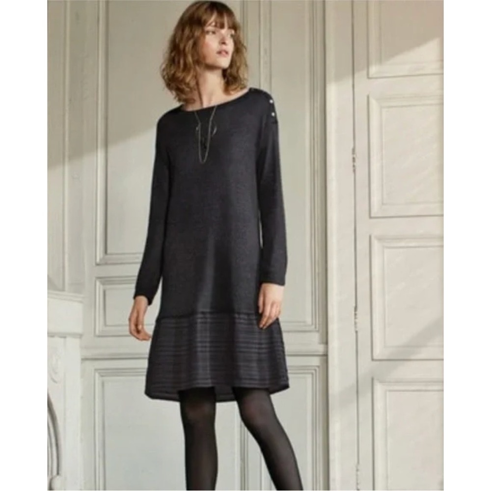 Poetry Baby Alpaca Scoopneck A Line Wool Linen Woven Plaid Trim Charcoal Dress 8